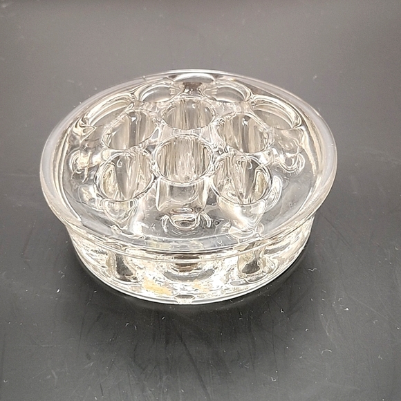Vintage Clear Glass Footed Flower Frog 11 holes - Picture 1 of 8